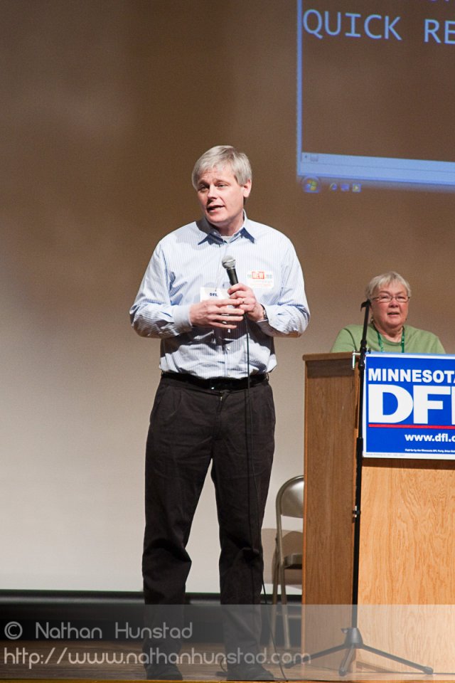Representative Paul Thissen, also running for governor, addresse